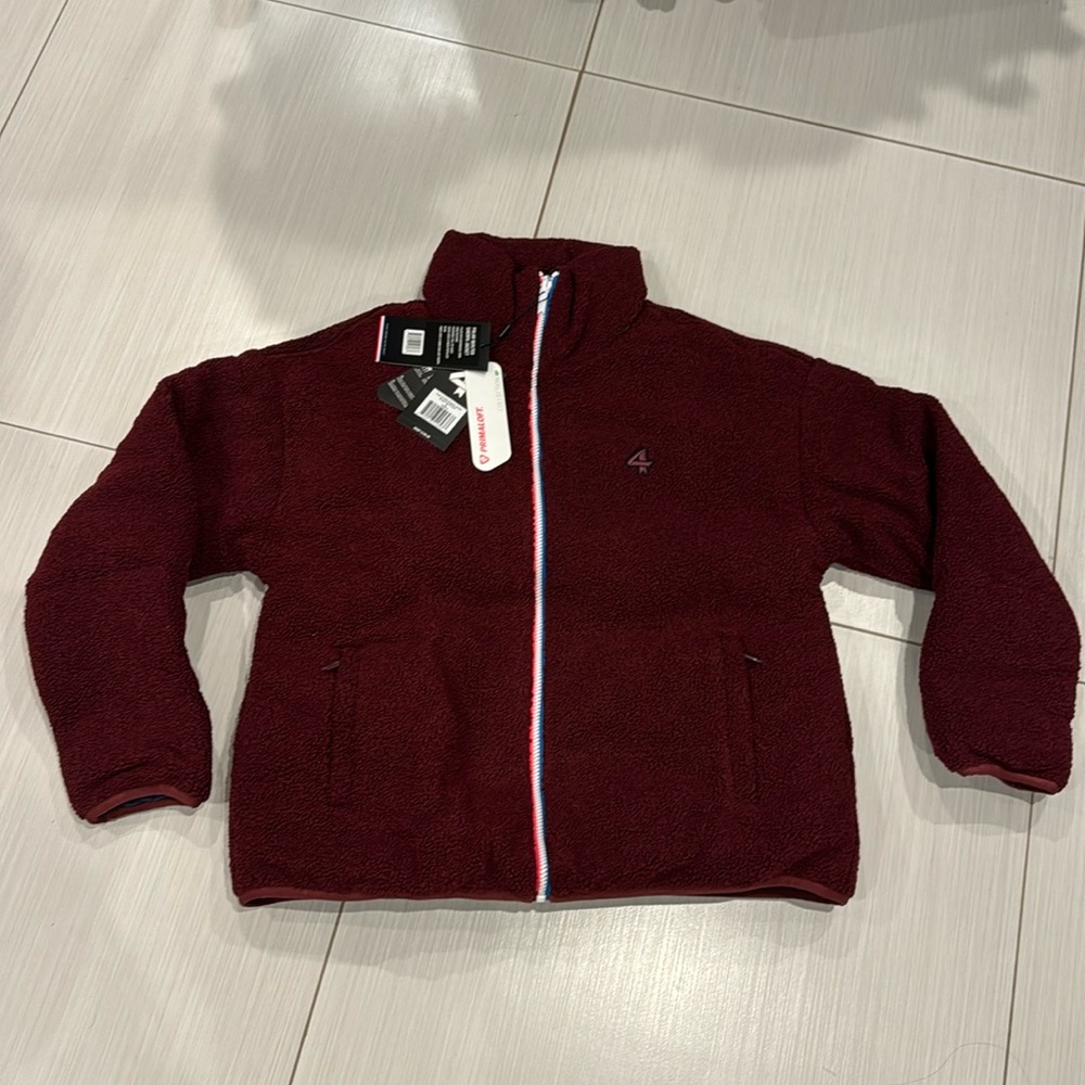 Fourlaps NWT Polar Quilted Sherpa Jacket in Burgundy/Smoke. Reversible.